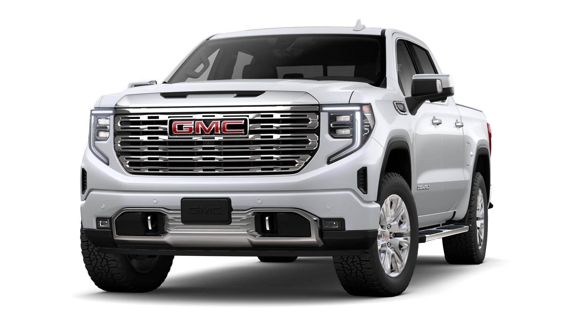 2026 GMC Sierra 1500 Denali in Glacier White Tricoat — front three-quarter view