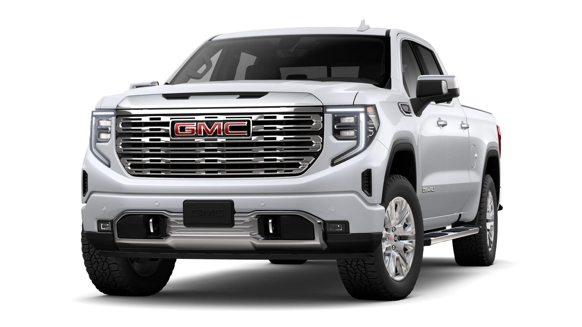 2026 GMC Sierra 1500 Denali in Glacier White Tricoat — front three-quarter view